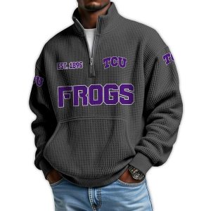 Frogs Football Est 1896 Waffle Stand Collar Half Zip Sweatshirt1