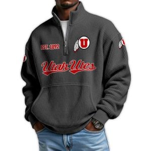Utah Football Est 1892 Waffle Stand Collar Half Zip Sweatshirt1