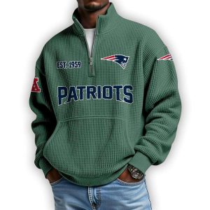 Patriots Est 1959 Waffle Stand Collar Half Zip Sweatshirt2