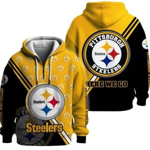 Steelers Here We Go Split Quarter Zip Waffle Hoodie