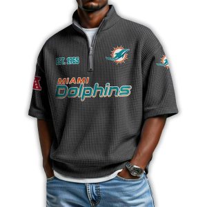Dolphins Est 1965 Waffle Stand Collar Half Zip Polo Shirt1