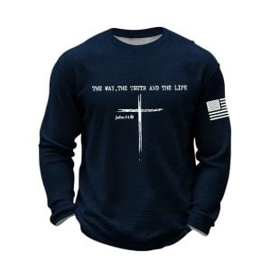 Mens Jesus The Way The Truth The Life John 14 6 Christian Cross Waffle Long Sleeve T Shirt1