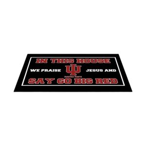 Customized Hoosiers In This House We Praise Jesus and Say Go Big Red Doormat2