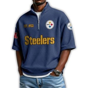 Steelers Est 1933 Waffle Stand Collar Half Zip Polo Shirt3