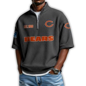 Bears Est 1920 Waffle Stand Collar Half Zip Polo Shirt