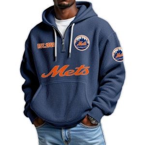 Mets Est 1962 Quarter Zip Waffle Hoodie