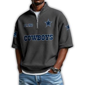 Cowboys Est 1960 Waffle Stand Collar Half Zip Polo Shirt 1 Cowboys Est 1960 Waffle Stand Collar Half Zip Polo Shirt1