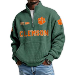 Clemson Football Est 1885 Waffle Stand Collar Half Zip Sweatshirt1