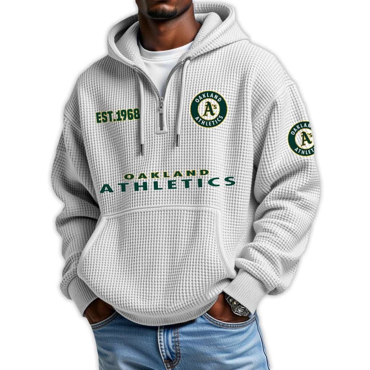 Athletics Est 1968 Quarter Zip Waffle Hoodie Athletics Est 1968 Quarter Zip Waffle Hoodie