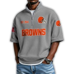 Browns Est 1944 Waffle Stand Collar Half Zip Polo Shirt2