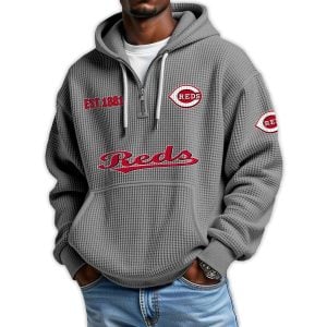 Reds Est 1881 Quarter Zip Waffle Hoodie2