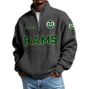 Rams Football Est 1893 Waffle Stand Collar Half Zip Sweatshirt1