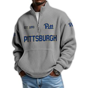 Pittsburgh Football Est 1890 Waffle Stand Collar Half Zip Sweatshirt3