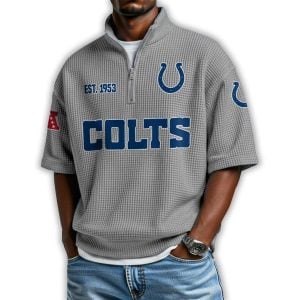 Colts Est 1953 Waffle Stand Collar Half Zip Polo Shirt2