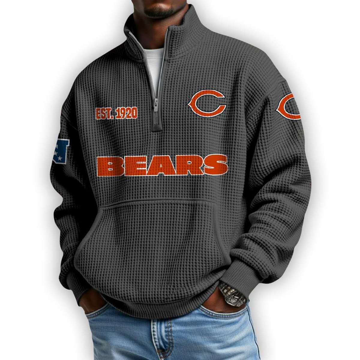 Bears Est 1920 Waffle Stand Collar Half Zip Sweatshirt Bears Est 1920 Waffle Stand Collar Half Zip Sweatshirt