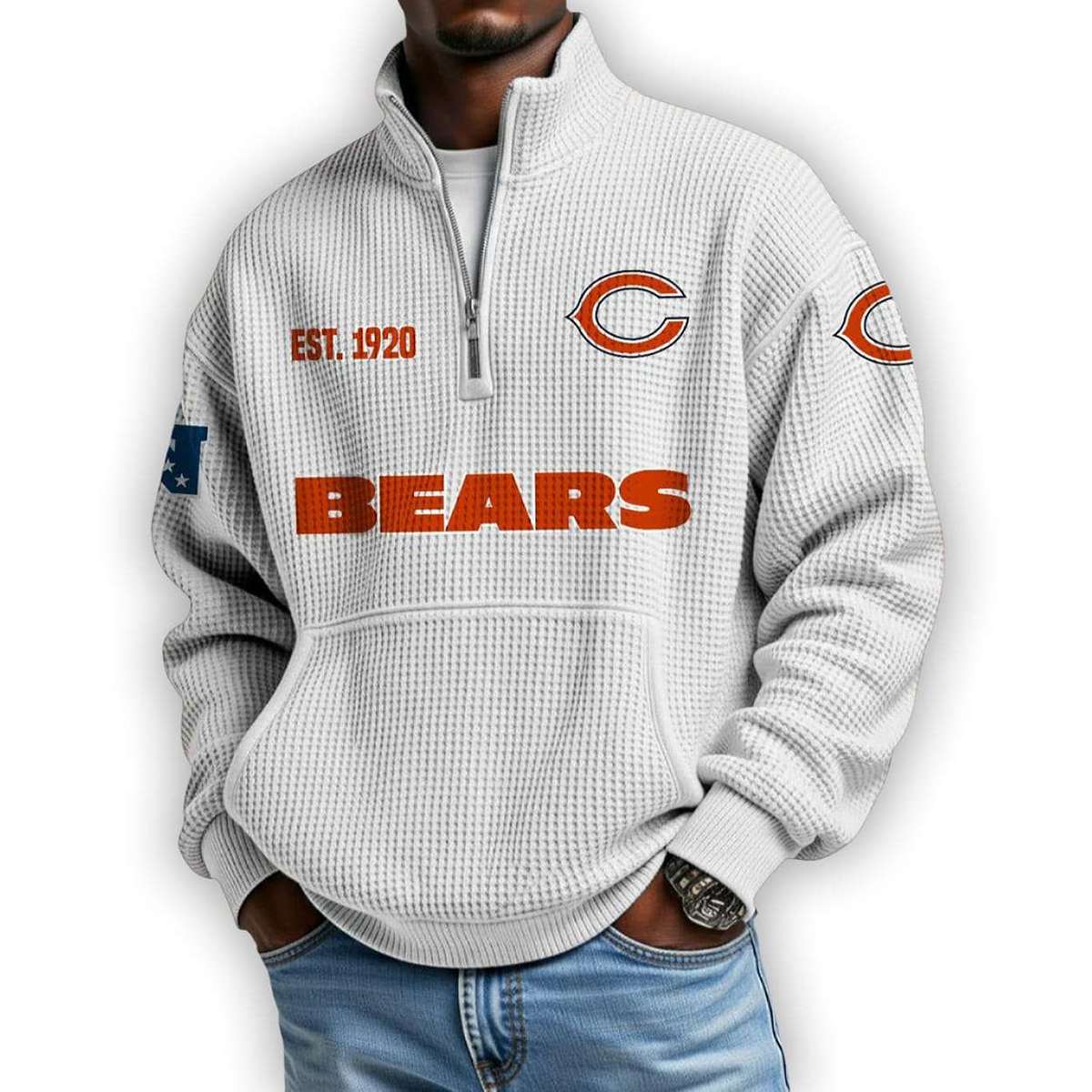 Bears Est 1920 Waffle Stand Collar Half Zip Sweatshirt Bears Est 1920 Waffle Stand Collar Half Zip Sweatshirt