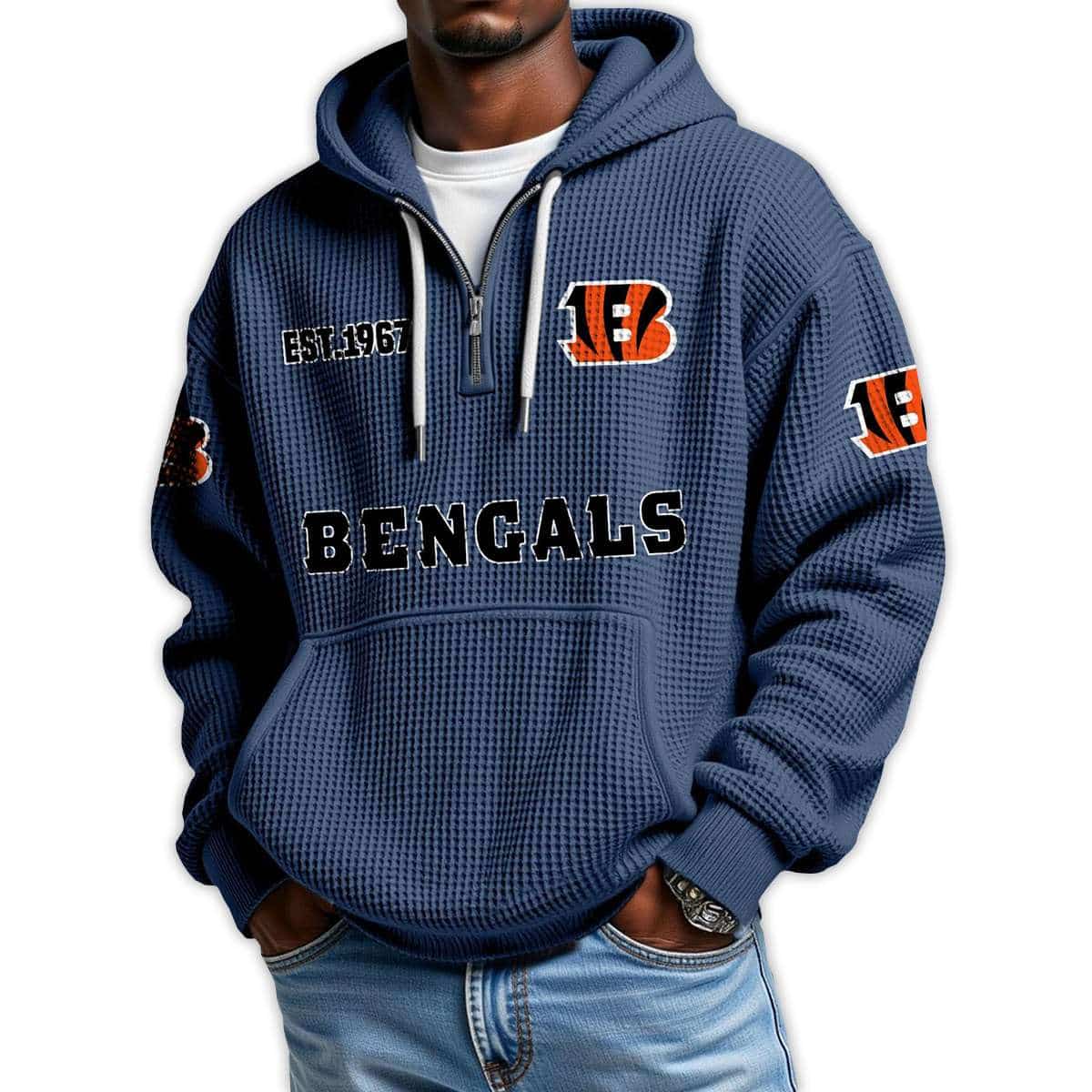 Bengals Est 1967 Quarter Zip Waffle Hoodie Bengals Est 1967 Quarter Zip Waffle Hoodie