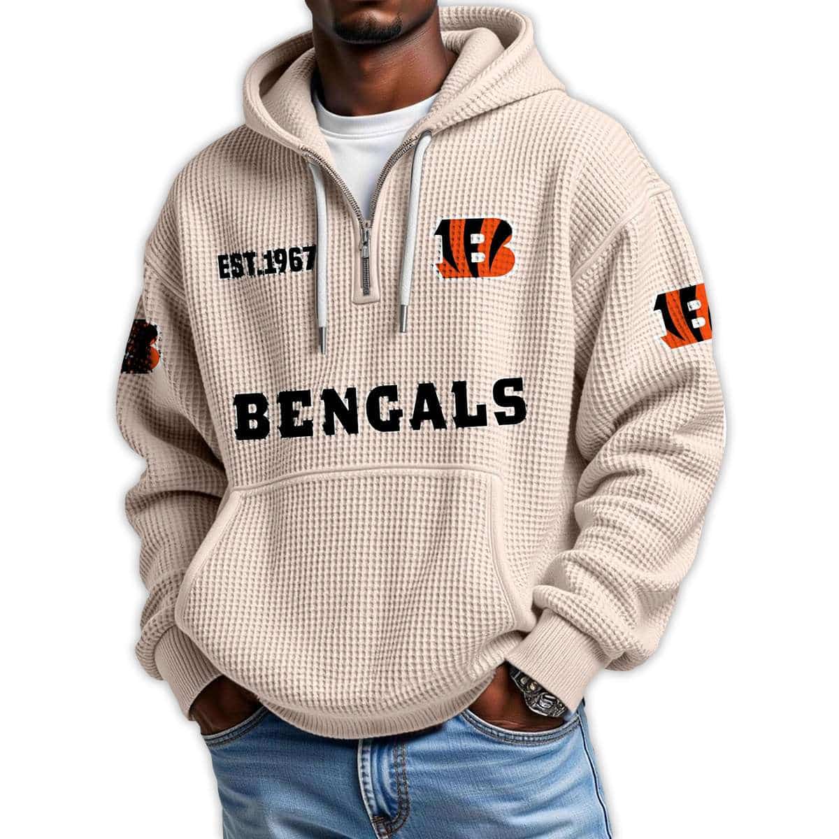Bengals Est 1967 Quarter Zip Waffle Hoodie Bengals Est 1967 Quarter Zip Waffle Hoodie