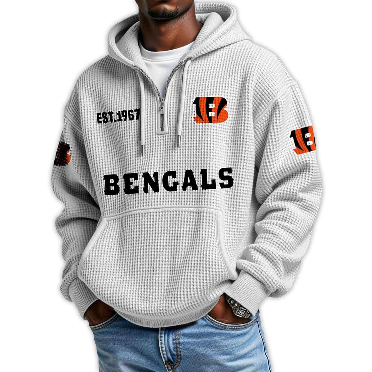 Bengals Est 1967 Quarter Zip Waffle Hoodie Bengals Est 1967 Quarter Zip Waffle Hoodie