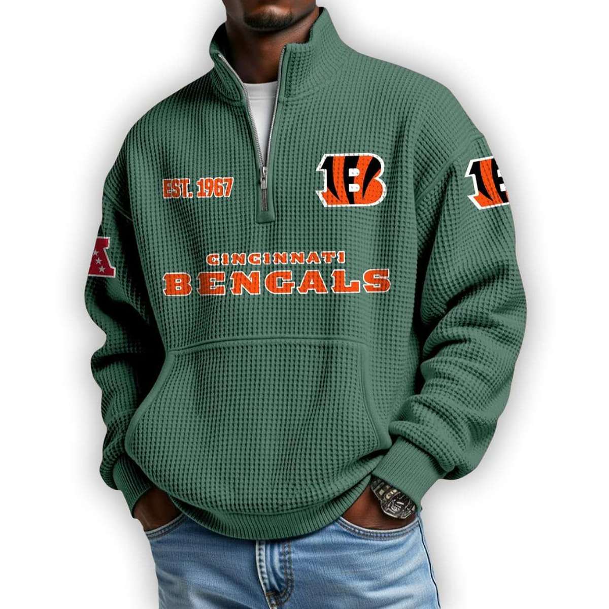 Bengals Est 1967 Waffle Stand Collar Half Zip Sweatshirt Bengals Est 1967 Waffle Stand Collar Half Zip Sweatshirt