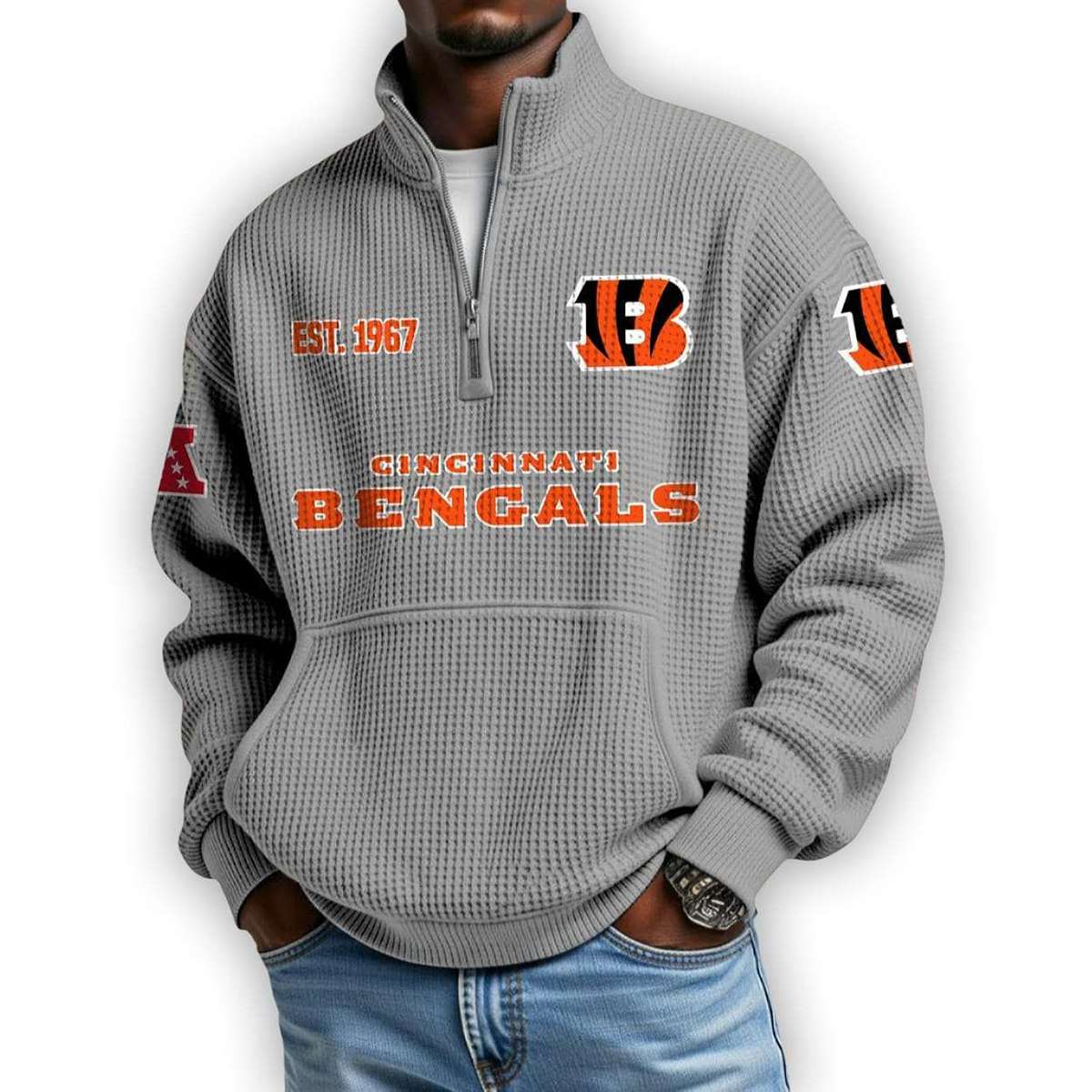 Bengals Est 1967 Waffle Stand Collar Half Zip Sweatshirt Bengals Est 1967 Waffle Stand Collar Half Zip Sweatshirt