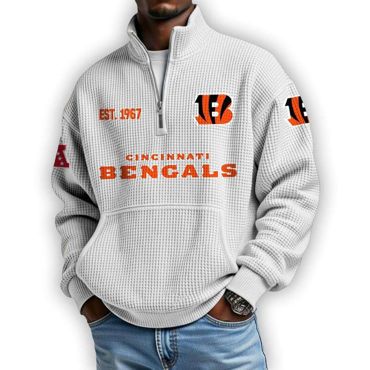 Bengals Est 1967 Waffle Stand Collar Half Zip Sweatshirt Bengals Est 1967 Waffle Stand Collar Half Zip Sweatshirt