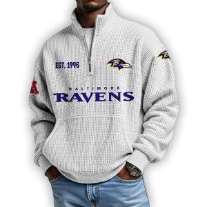 Ravens Est 1996 Waffle Stand Collar Half Zip Sweatshirt4