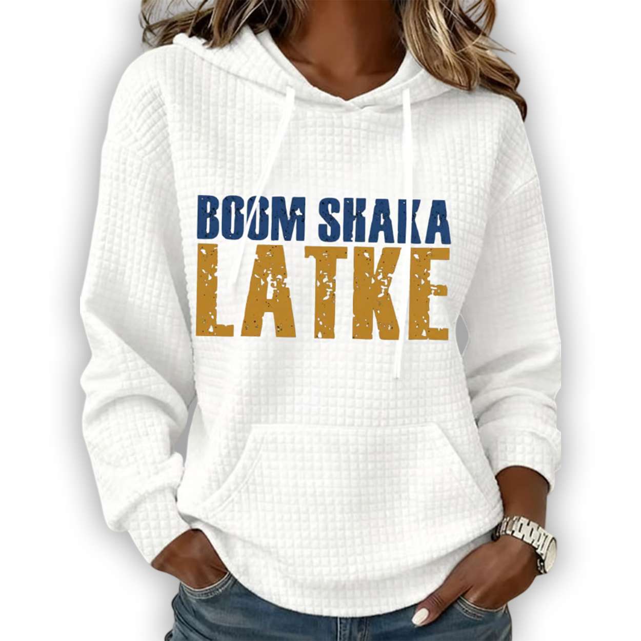 Boom Shaka Latke Hanukkah Print Waffle Hoodie Boom Shaka Latke Hanukkah Print Waffle Hoodie