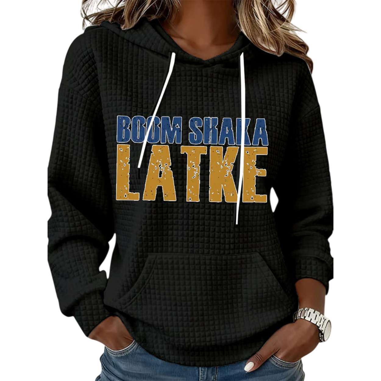 Boom Shaka Latke Hanukkah Print Waffle Hoodie Boom Shaka Latke Hanukkah Print Waffle Hoodie