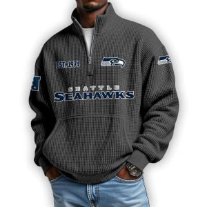 Seahawks Est 1974 Waffle Stand Collar Half Zip Sweatshirt1