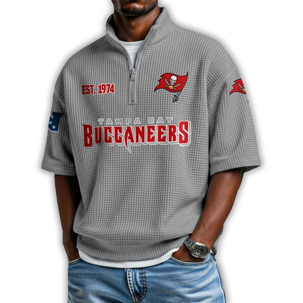Buccaneers Est 1974 Waffle Stand Collar Half Zip Polo Shirt Buccaneers Est 1974 Waffle Stand Collar Half Zip Polo Shirt