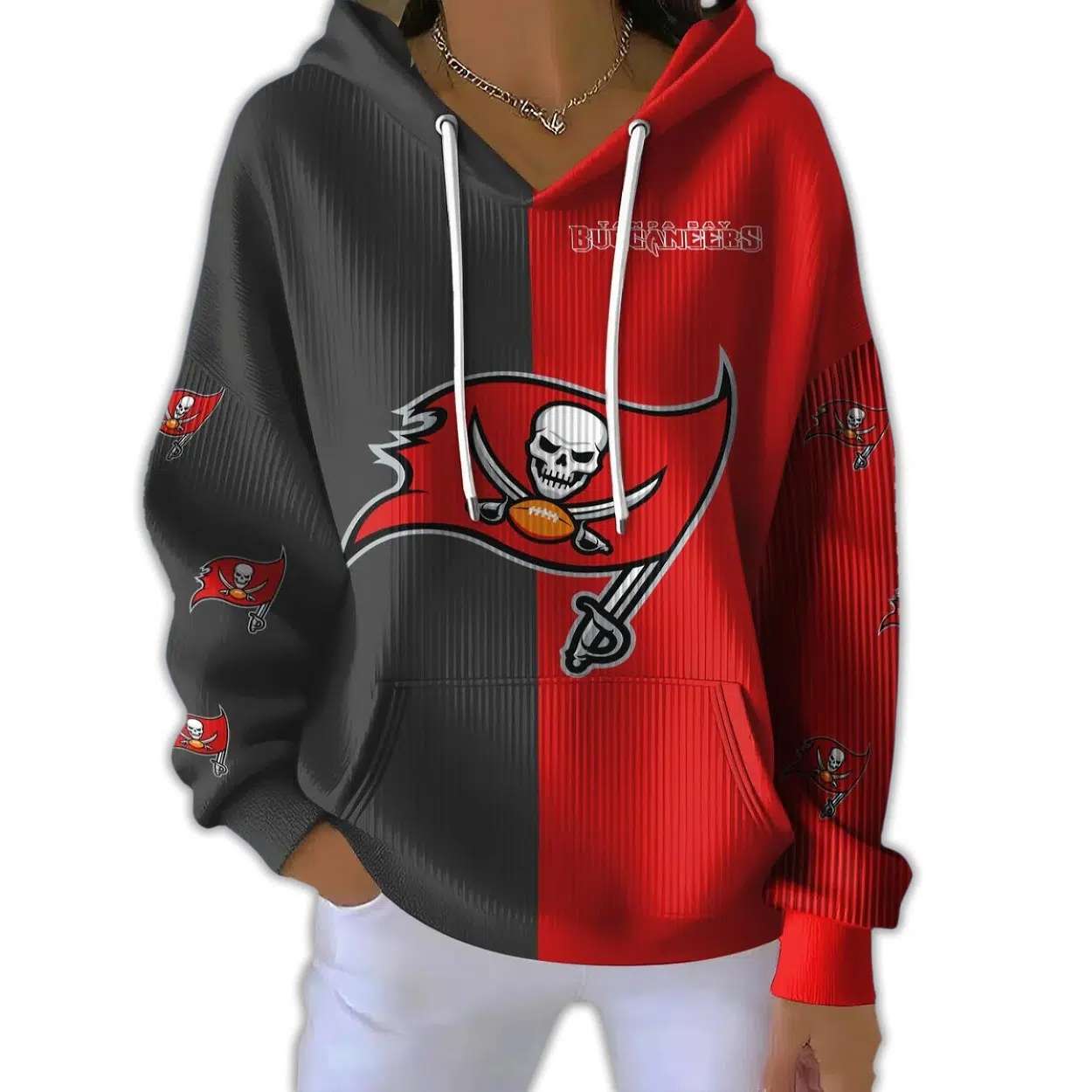Buccaneers Football Split Pit Striped Hoodie Buccaneers Football Split Pit Striped Hoodie