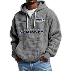 2025 Personalized Seahawks Quarter Zip Waffle Hoodie3
