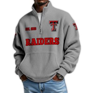Raiders Football Est 1925 Waffle Stand Collar Half Zip Sweatshirt2