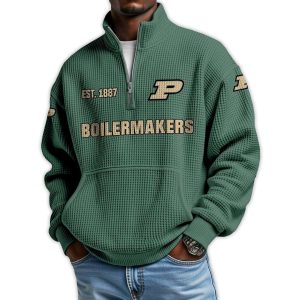 Boilermakers Football Est 1887 Waffle Stand Collar Half Zip Sweatshirt1