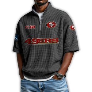 49ers Est 1944 Waffle Stand Collar Half Zip Polo Shirt1