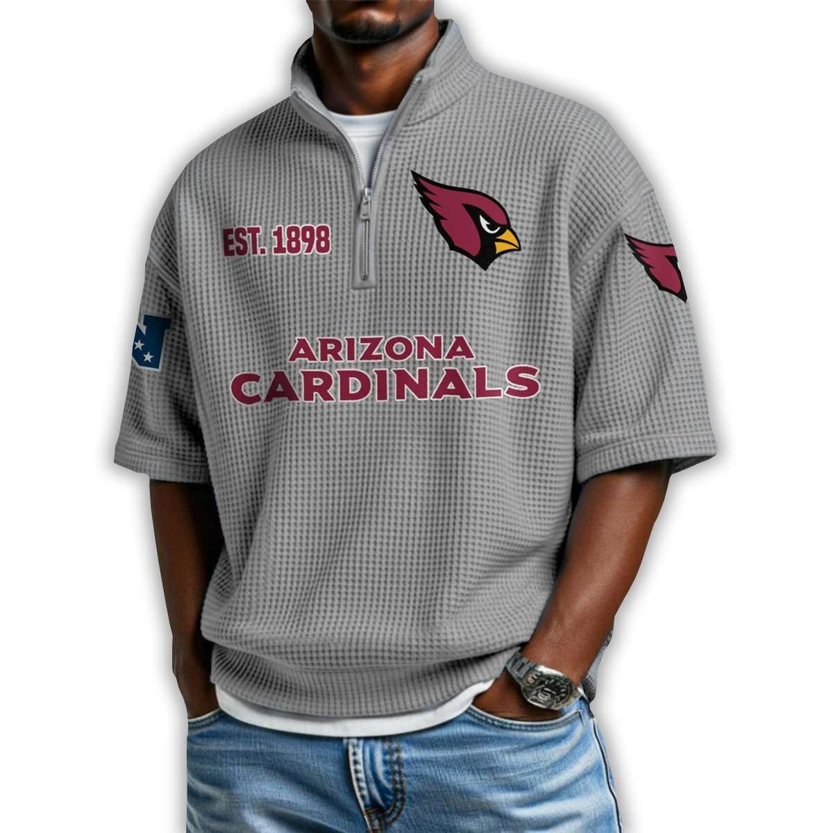 Cardinals Est 1898 Waffle Stand Collar Half Zip Polo Shirt Cardinals Est 1898 Waffle Stand Collar Half Zip Polo Shirt