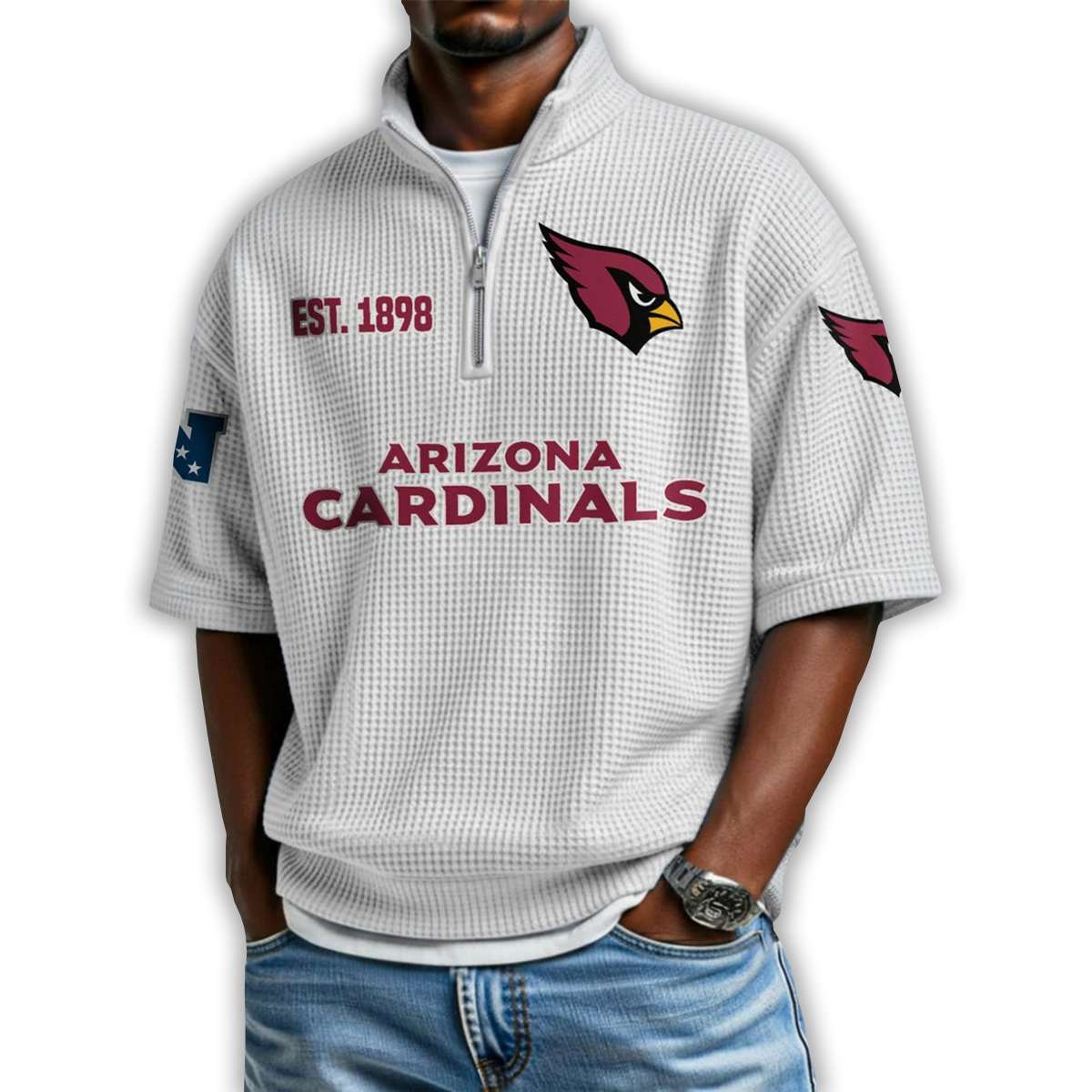 Cardinals Est 1898 Waffle Stand Collar Half Zip Polo Shirt Cardinals Est 1898 Waffle Stand Collar Half Zip Polo Shirt