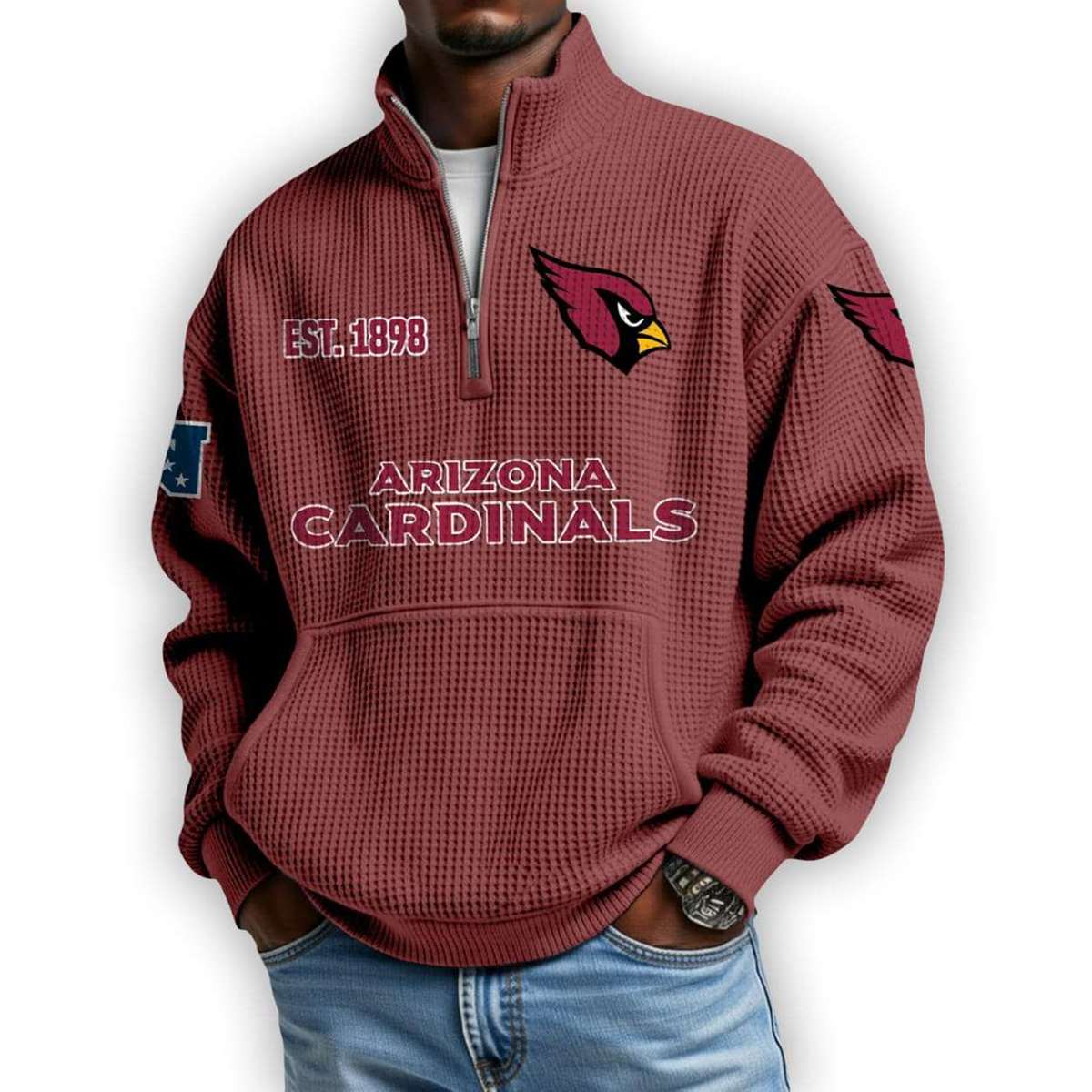 Cardinals Est 1898 Waffle Stand Collar Half Zip Sweatshirt Cardinals Est 1898 Waffle Stand Collar Half Zip Sweatshirt