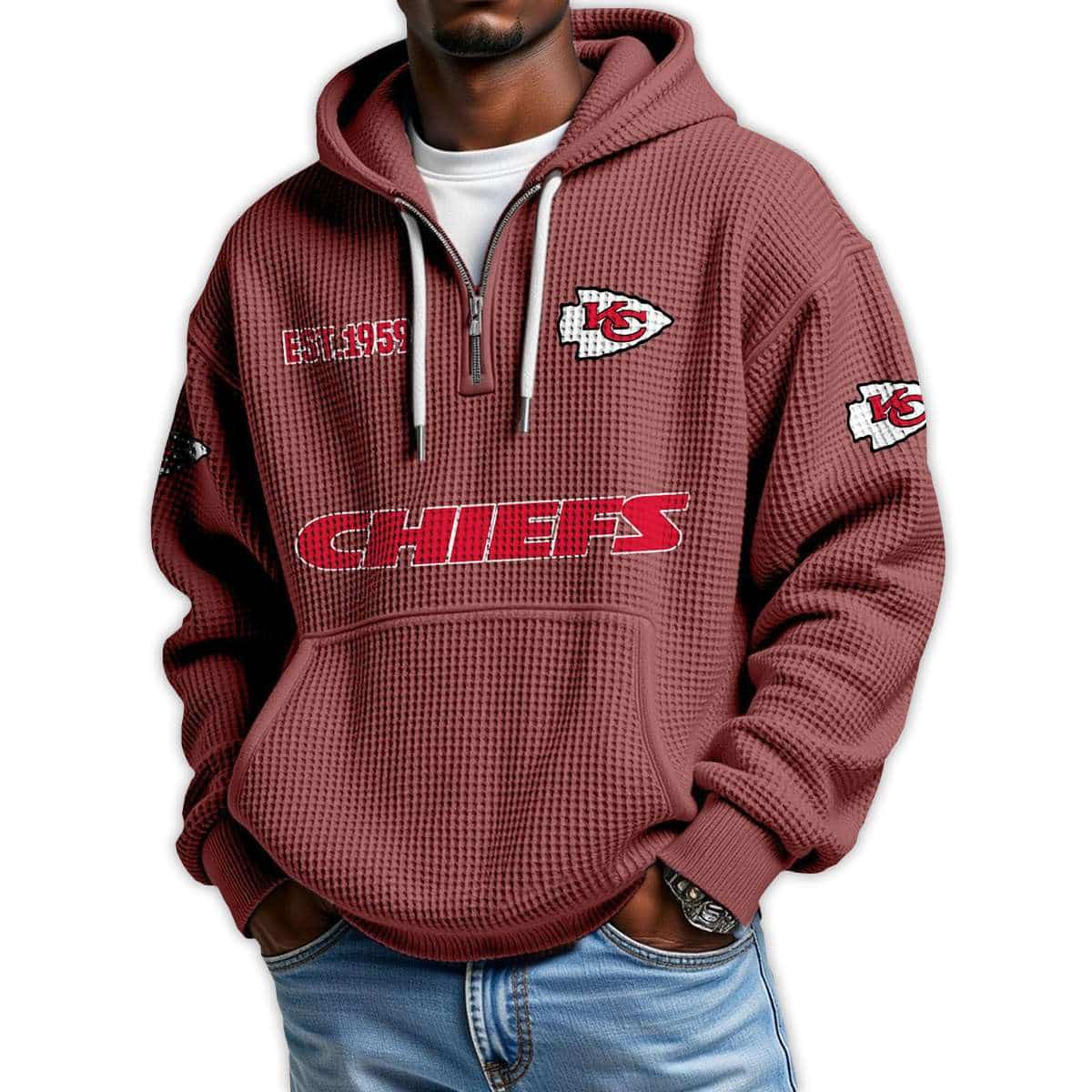 Chiefs Est 1959 Quarter Zip Waffle Hoodie Chiefs Est 1959 Quarter Zip Waffle Hoodie