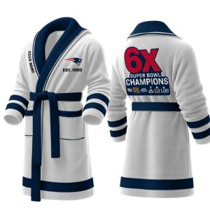 Personalized Patriots Est 1960 6X SB Champions Fleece Bathrobe4