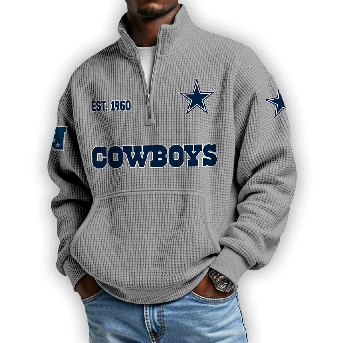Cowboys Est 1960 Waffle Stand Collar Half Zip Sweatshirt Cowboys Est 1960 Waffle Stand Collar Half Zip Sweatshirt
