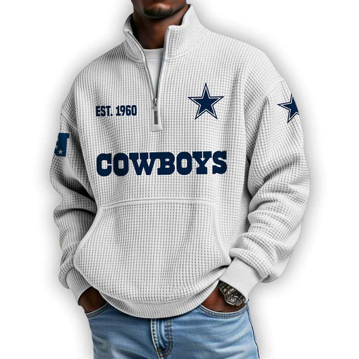 Cowboys Est 1960 Waffle Stand Collar Half Zip Sweatshirt Cowboys Est 1960 Waffle Stand Collar Half Zip Sweatshirt