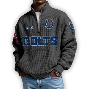 Colts Est 1953 Waffle Stand Collar Half Zip Sweatshirt1