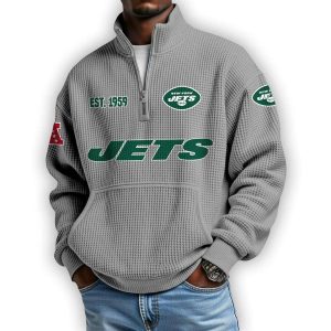 Jets Est 1959 Waffle Stand Collar Half Zip Sweatshirt2
