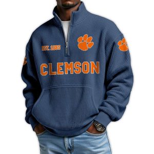Clemson Football Est 1885 Waffle Stand Collar Half Zip Sweatshirt3