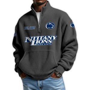 Nittany Lions Football Est 1887 Waffle Stand Collar Half Zip Sweatshirt1