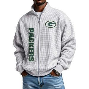Packers Football Waffle Zip Up Sweatshirt1