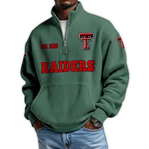 Raiders Football Est 1925 Waffle Stand Collar Half Zip Sweatshirt1