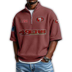 49ers Est 1944 Waffle Stand Collar Half Zip Polo Shirt